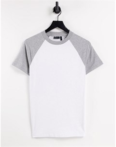 Белая футболка приталенного кроя с контрастными рукавами реглан серого меланжевого цвета Asos design
