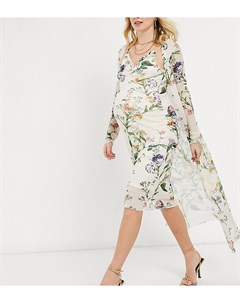 Комплект в стиле 90 х из платья комбинациии и легкой накидки кардигана бледно шалфейного цвета с цве Hope and ivy maternity