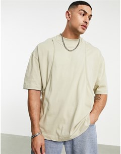 Двухслойная oversized футболка цвета выбеленный хаки Asos design