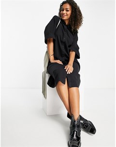 Черное джинсовое платье рубашка миди из смесового органического хлопка Misha Monki