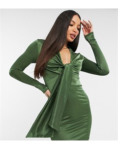 Зеленое атласное платье рубашка мини с завязкой на груди ASOS DESIGN Tall Asos tall