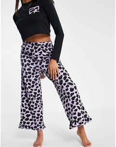 Пижамный комплект с леопардовым принтом черного и сиреневого цветов Pieces
