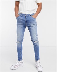 Синие выбеленные джинсы супероблегающего кроя из эластичной ткани со рваной отделкой Asos design