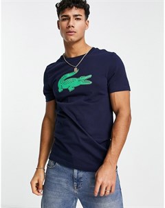 Темно синяя футболка большим логотипом крокодилом Lacoste