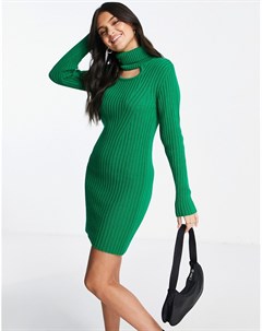 Зеленое вязаное платье мини с декоративным вырезом Asos design