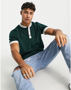 Зеленая фактурная футболка с контрастным воротником и манжетами Asos design