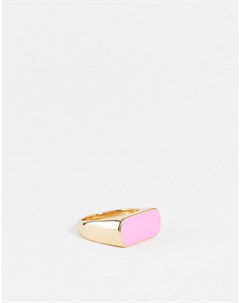 Золотистое кольцо с розовой эмалированной вставкой Designb london