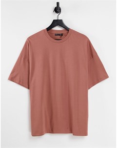 Тобачно коричневая oversized футболка с круглым вырезом из смесового органического хлопка Asos design