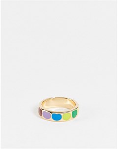 Золотистое кольцо с отделкой в виде радужных сердечек Designb london