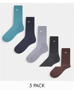 Набор из 5 пар разноцветных носков с вышивкой NLM New look
