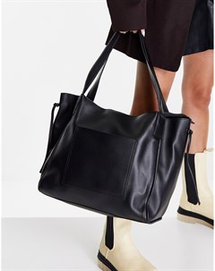 Черная сумка шопер с акцентным карманом Na-kd