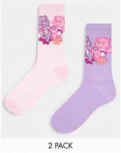Набор из 2 пар разноцветных носков до середины голени с принтом Заботливых Мишек Asos design