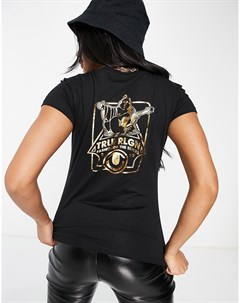 Черная футболка с V образным вырезом и логотипом True religion