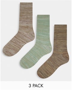 Набор из 3 пар носков до щиколотки нейтральных меланжевых оттенков в рубчик Asos design