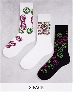 Набор из 3 пар спортивных носков с неоновыми смайликами Asos design