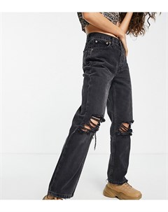 Черные выбеленные джинсы из органического хлопка в винтажном стиле с рваным коленями Topshop petite