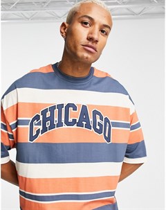Oversized футболка в полоску с принтом Chicago Asos design