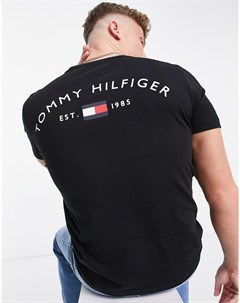 Черная футболка с принтом выгнутого логотипа с флагом на спине Tommy hilfiger