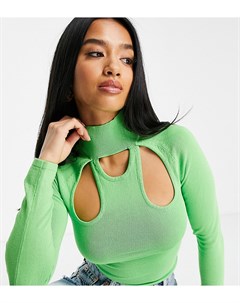 Зеленый джемпер с декоративными вырезами и высоким воротником ASOS DESIGN Petite Asos petite