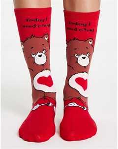 Красные носки с надписью Need a hug x Care Bears Typo