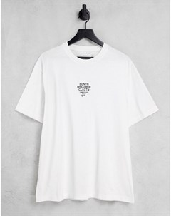 Oversized футболка белого цвета с фирменным текстовым принтом в несколько строк на груди Topman