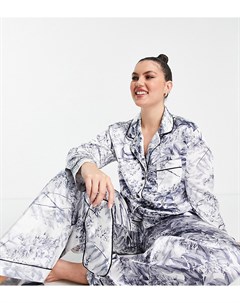 Пижамный атласный комплект из 3 предметов со штанами и зимним цветочным принтом x Lorna Luxe In the style plus