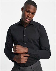 Черная эластичный рубашка с длинными рукавами Topman