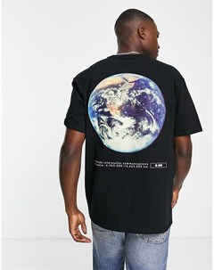 Черная oversized футболка с принтом планеты Topman