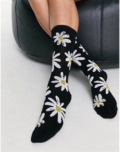 Черные носки до середины голени с цветочным принтом Asos design