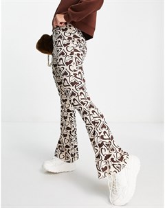Расклешенные брюки с принтом сердечек в стиле ретро Topshop