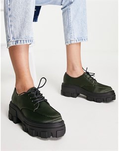 Атласные туфли цвета хаки со шнуровкой на толстой плоской подошве Mall Asos design