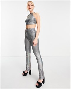 Серебристые трикотажные брюки с голографическим эффектом от комплекта Monki
