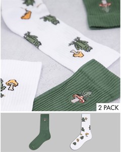 Набор из 2 пар спортивных носков с принтом лягушек и грибов Asos design