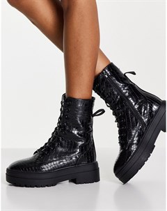 Черные ботинки на шнуровке с эффектом крокодиловой кожи Aileen Schuh