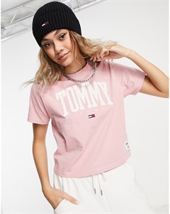 Розовая футболка с логотипом в университетском стиле Tommy jeans