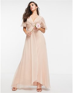 Платье макси нежно розового цвета с расклешенными рукавами и перекрученным лифом Bridesmaid Asos design