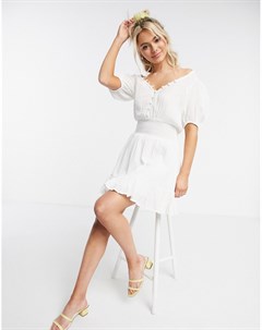 Белое платье мини с пышными рукавами и присборенной талией Asos design