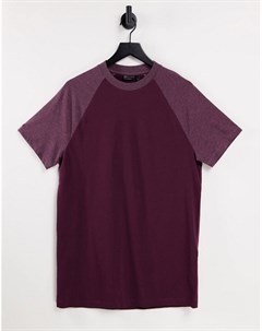 Бордовая футболка с рукавами реглан контрастного меланжевого цвета Asos design