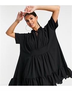 Черное платье мини с оборкой по краю и кейпом x Lorna Luxe In the style tall