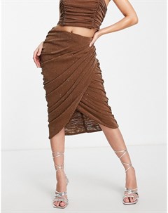 Бежевая юбка миди из сетчатой ткани со сборками от комплекта London Rare