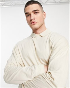 Oversized поло из плотного материала бежевого цвета с длинными рукавами Asos design