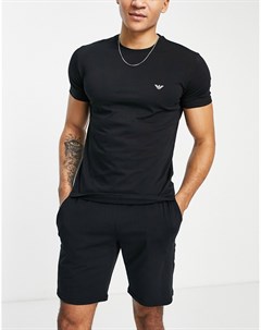 Черные пижамные футболка и шорты Emporio armani bodywear