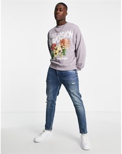 Сиреневый oversized свитшот с рисунком и надписью Subversion Topman