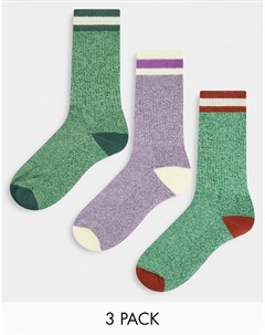 Набор из 3 пар толстых носков из меланжевой пряжи разных цветов Asos design