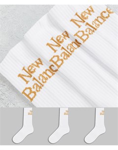 Набор из 3 пар белых носков со светло коричневым логотипом New balance