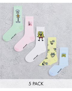Набор из 5 пар разноцветных носков до щиколотки разных цветов с принтом Губки Боба Asos design