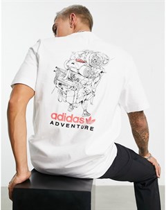 Белая футболка с принтом рюкзака на спине Adventure Adidas originals