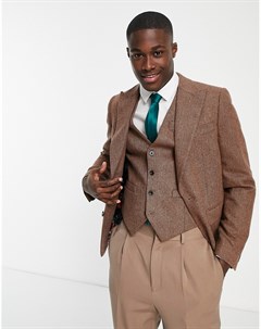 Свадебный пиджак с широкими лацканами узкого кроя из материала в елочку с добавлением шерсти Gianni feraud
