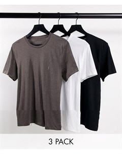 Набор из 3 однотонных футболок белого серого и черного цвета Allsaints