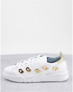 Бело золотистые кроссовки с логотипом Roger Chiara ferragni